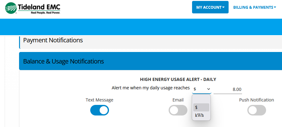 Member portal manage alerts page